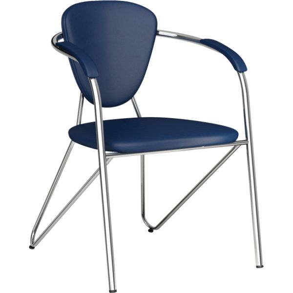 Офисный стул из экокожи с подлокотниками под цвет обивки, темно-синий